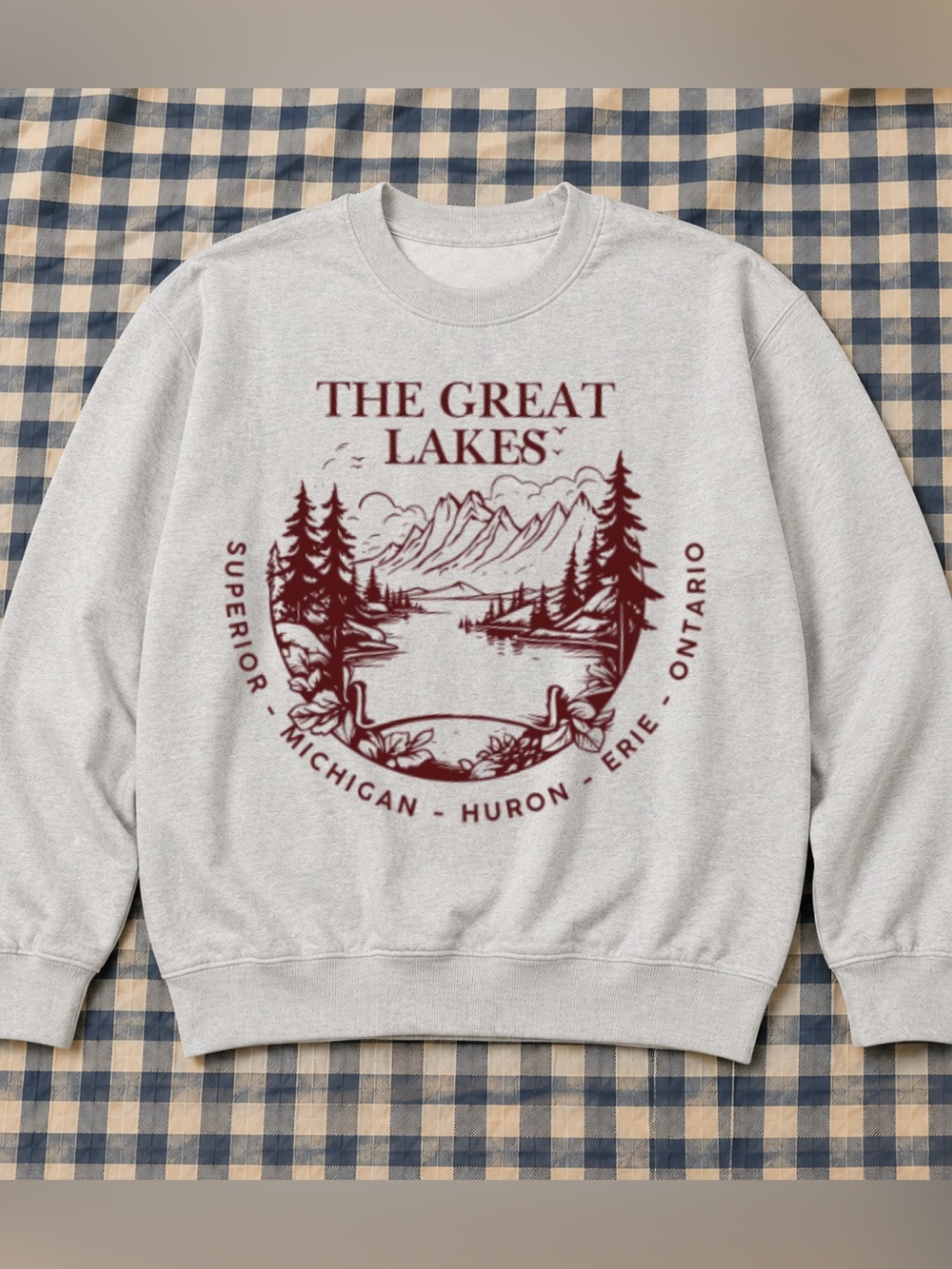 The Great Lakes Crewneck Sweatshirt - Gray with Maroon Graphic